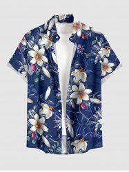 Chemise hawaïenne pour homme à boutons et poche, à imprimé tropical de feuilles, fleurs et branches - Cadetblue M
