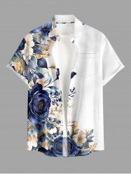 Leaf Flower Branch Print Hawaii Button Pocket Shirt For Men -  