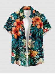 Flowers Tropical Leaf Print Buttons Pocket Hawaii Shirt For Men -  