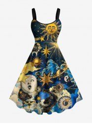 Robe trapèze imprimé soleil, lune, planètes, galaxie et nuages - Bleu profond M