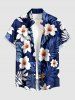 Tenue de plage hawaïenne assortie pour couple à motif feuilles tropicales et fleurs d'hibiscus - Bleu profond 
