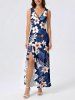 Tenue de plage hawaïenne assortie pour couple à motif feuilles tropicales et fleurs d'hibiscus - Bleu profond 