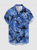 Ensemble assorti de plage hawaïen pour couple avec imprimé fleurs, feuilles et requin - Bleu 