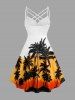 Robe trapèze à bretelles croisées et fronces à imprimé cocotier Hawaï - Orange XXS
