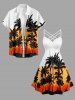 Robe trapèze hawaïenne à imprimé cocotier, bretelles croisées et fronces - Orange XS