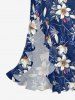 Robe hawaïenne à volants et fente, à imprimé tropical de feuilles, fleurs et branches - Cadetblue XS