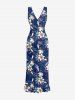 Tropical Leaf Flower Branch Print Hawaii Ruffles Split Dress -  