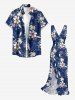 Tropical Leaf Flower Branch Print Hawaii Ruffles Split Dress -  