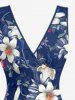 Tropical Leaf Flower Branch Print Hawaii Ruffles Split Dress -  