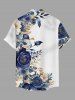 Leaf Flower Branch Print Hawaii Button Pocket Shirt For Men -  