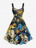 Robe trapèze imprimé soleil, lune, planètes, galaxie et nuages - Bleu profond M