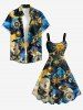 Robe trapèze à imprimé soleil, lune, planète, galaxie et nuages - Bleu profond S