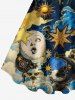 Robe trapèze à imprimé soleil, lune, planète, galaxie et nuages - Bleu profond S