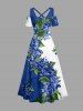 Robe trapèze à épaules dénudées et bretelles croisées, à imprimé hawaïen feuilles et fleurs - Bleu 6X