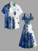 Robe trapèze à épaules dénudées et bretelles croisées, à imprimé hawaïen feuilles et fleurs - Bleu 6X