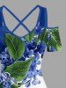 Robe trapèze à épaules dénudées et bretelles croisées, à imprimé hawaïen feuilles et fleurs - Bleu 6X