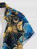 Chemise pour homme boutonnée avec poche, imprimé soleil, lune, planète, galaxie et nuages - Bleu profond M