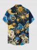 Chemise pour homme boutonnée avec poche, imprimé soleil, lune, planète, galaxie et nuages - Bleu profond M