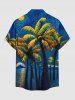 Chemise hawaïenne homme avec boutons et poche, imprimé peinture à l'huile paysage marin cocotier - Bleu 2XL