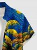 Chemise hawaïenne homme avec boutons et poche, imprimé peinture à l'huile paysage marin cocotier - Bleu 2XL