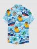 Chemise hawaïenne pour homme à boutons et poche, à imprimé cocotier sombre, bateau, gouvernail, ancre, vagues de mer et croisière - Bleu clair L