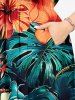 Flowers Tropical Leaf Print Split Hawaii Midi Dress -  