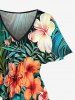 Flowers Tropical Leaf Print Split Hawaii Midi Dress -  