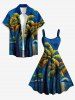 Robe débardeur Hawaii à imprimé peinture à l'huile de paysage marin et cocotiers (bretelles réglables) - Bleu 2X