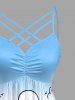 Robe hawaïenne à imprimé ombré paysage marin avec cocotiers et voilier, bretelles entrecroisées et fronces - Bleu clair XS