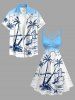 Robe hawaïenne à imprimé ombré paysage marin avec cocotiers et voilier, bretelles entrecroisées et fronces - Bleu clair XS