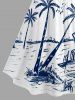 Robe hawaïenne à imprimé ombré paysage marin avec cocotiers et voilier, bretelles entrecroisées et fronces - Bleu clair XS