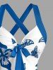 Robe débardeur hawaïenne à imprimé ombré papillon, bretelles croisées et nœud - Bleu Ciel XS