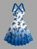 Robe débardeur hawaïenne à imprimé ombré papillon, bretelles croisées et nœud - Bleu Ciel XS