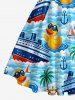 Robe débardeur Hawaï à imprimé cocotier foncé, bateau, gouvernail, ancre, vagues de mer et croisière, avec bretelles croisées et nœud - Bleu clair XS