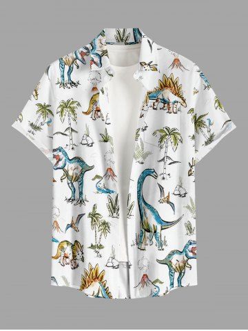 Chemise hawaïenne pour homme à imprimé dinosaure et cocotier, à boutons et poche - WHITE - M