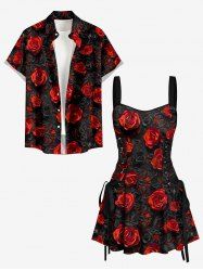 3D Rose Flower Print Matching Outfit For Couples -  