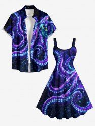 Glitter Octopus Galaxy Print Matching Hawaii Beach Outfit For Couples -  