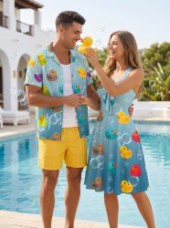 Tenue de plage hawaïenne assortie pour couple à imprimé dégradé Duck Bubble - Bleu clair 