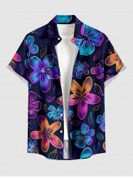 Chemise hawaïenne à poche boutonnée à imprimé floral dégradé pour homme - Bleu profond S