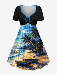 Coconut Tree Sea Sailboat Galaxy Painting Print Hawaii Cinched A Line Dress -  