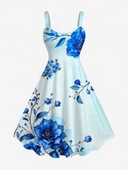 Flower Leaf Branch Print Hawaii A Line Dress -  