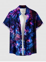 Flowers Tropical Leaf Glitter 3D Print Buttons Pocket Hawaii Shirt For Men -  