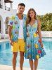 Tenue de plage hawaïenne assortie pour couple à imprimé dégradé Duck Bubble - Bleu clair 