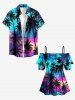 Tenue assortie pour couples pour plage hawaïenne avec imprimé cocotier dégradé galaxie - Turquoise 