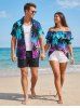 Tenue assortie pour couples pour plage hawaïenne avec imprimé cocotier dégradé galaxie - Turquoise 