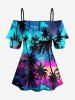 Tenue assortie pour couples pour plage hawaïenne avec imprimé cocotier dégradé galaxie - Turquoise 