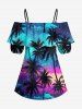 Tenue assortie pour couples pour plage hawaïenne avec imprimé cocotier dégradé galaxie - Turquoise 