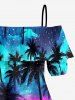 Tenue assortie pour couples pour plage hawaïenne avec imprimé cocotier dégradé galaxie - Turquoise 