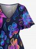Robe midi trapèze à imprimé fleurs hawaïennes dégradé, avec poche fendue - Bleu profond XS