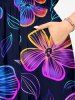 Ombre Flower Print Hawaii Split Pocket A Line Midi Dress -  